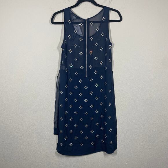 Diane Von Furstenberg 2 Abrielle Crystal Scoop Dress Mini Navy Silk Sleeveless - Picture 3 of 14